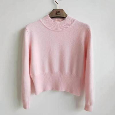 高腰短款羊绒衫打底粉色针织长袖