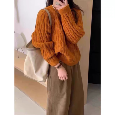 2025冬绞花100纯山羊绒衫女欧货高端重工粗毛线秋冬加厚软糯毛衣