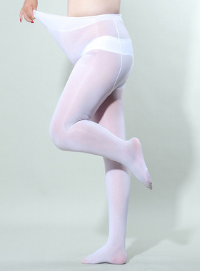 超大码300斤6D薄马油伪娘变装丝袜白色油亮性感光滑开裆连裤袜男