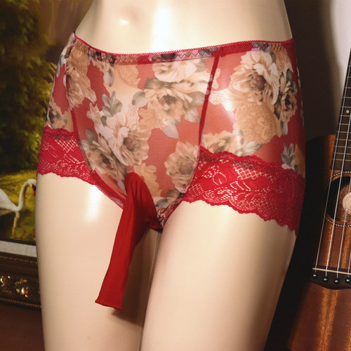 伪娘蕾丝边女装大佬网纱三角裤