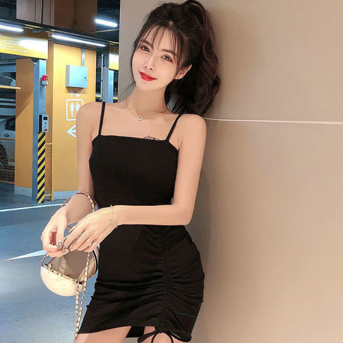 性感黑色吊带伪娘大码连衣裙男修身显瘦女装大佬用品cd变装小黑裙