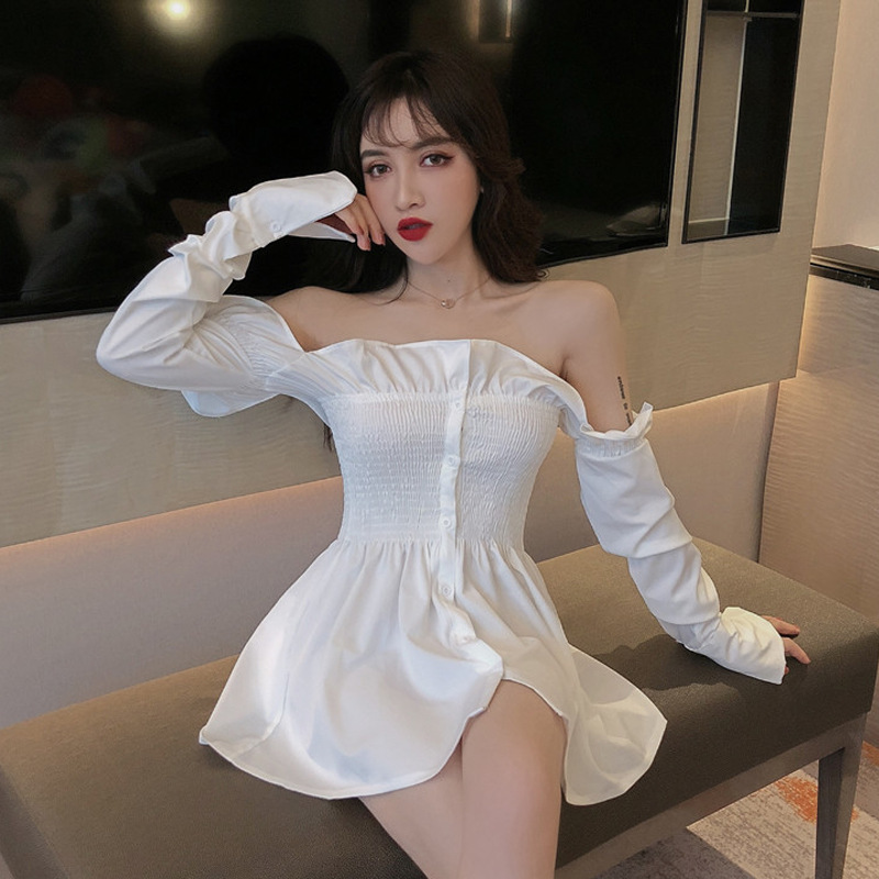 甜美风女装大佬露肩纽扣衬衫