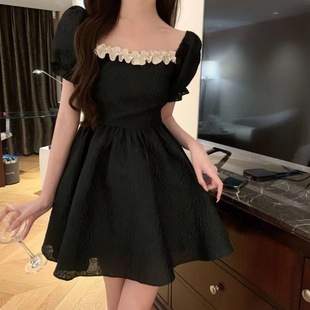 法式后露背蝴蝶结男扮女装大佬裙子方领泡泡袖伪娘变装连衣裙收腰