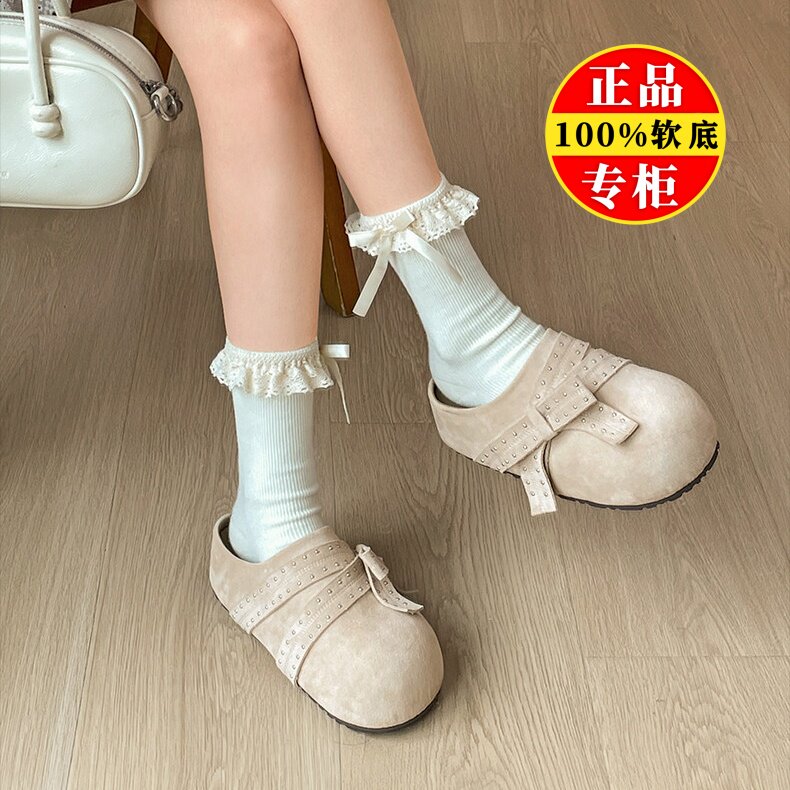 品牌真皮厚底内增高包头拖女外穿2026春季新款一脚蹬勃肯鞋半拖鞋