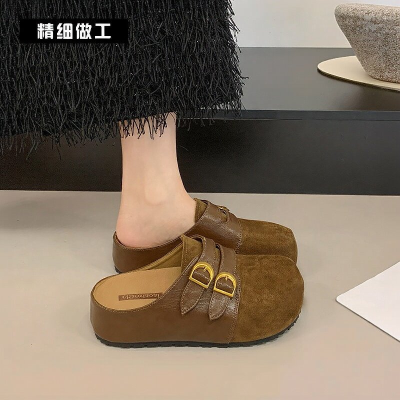 复古勃肯半拖鞋女2026秋冬新款厚底内增高博肯鞋一脚蹬包头拖单鞋