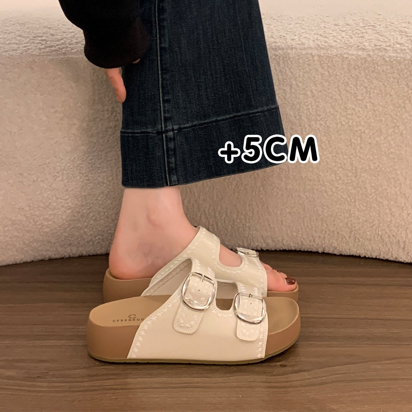 真皮厚底增高勃肯凉拖鞋女外穿2026新款夏季绝美配裙子沙滩一字拖