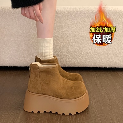 品牌清仓真皮厚底雪地靴女2025冬季新款增高勃肯短靴加绒加厚棉鞋