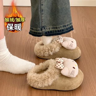 品牌清仓厚底增高加绒勃肯棉鞋女2025冬季新款包头毛毛拖鞋雪地靴