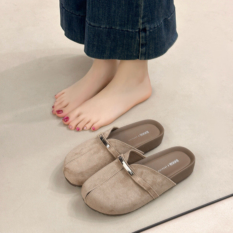 真皮镂空包头拖女外穿2026新款春夏厚底增高勃肯鞋半拖鞋防滑凉拖