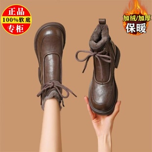 真皮马丁靴女2025冬季新款平底防滑加绒棉靴复古短靴保暖雪地靴子