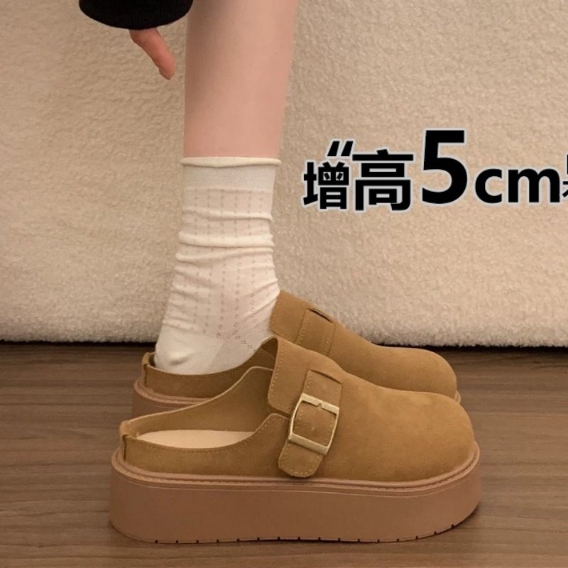 品牌真皮半拖勃肯鞋女2026春秋新款厚底增高一脚蹬包头拖百搭单鞋