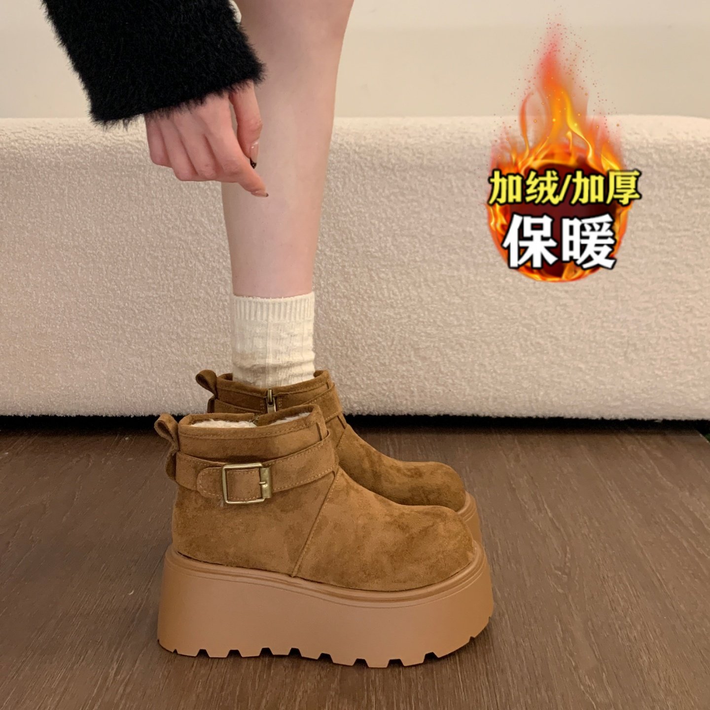 品牌真皮保暖雪地靴女2025冬季新款厚底马丁靴加绒加厚勃肯棉鞋子,女鞋,时尚雪地靴,淘宝优惠券,粉丝福利购,淘宝优惠卷