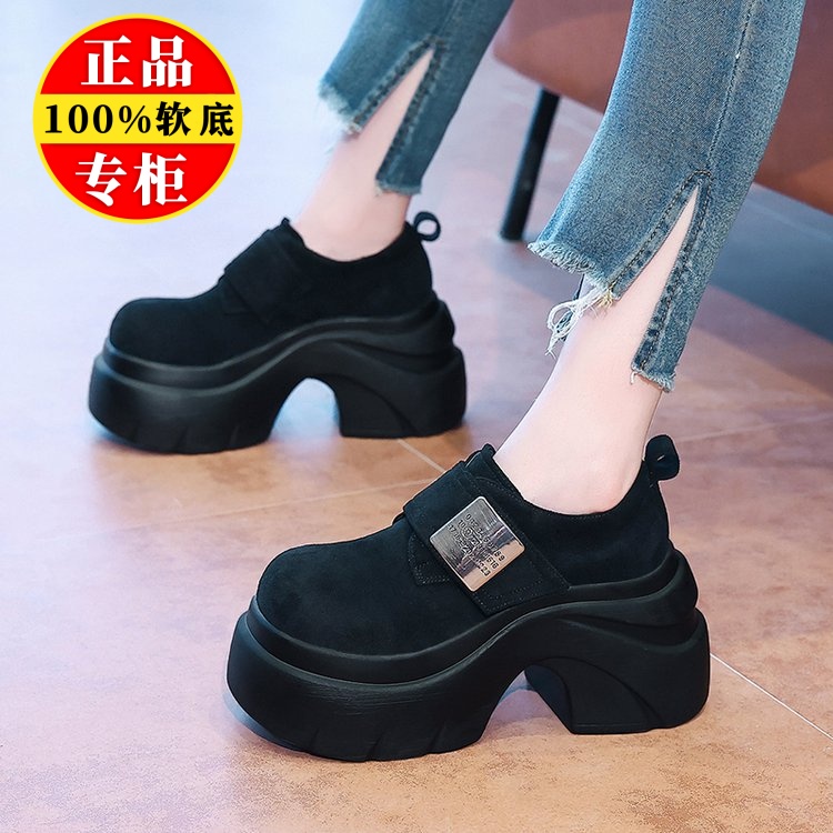 品牌真皮厚底松糕乐福鞋女2025秋新款小个子增高轻便百搭休闲单鞋
