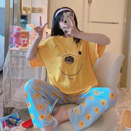 套头家居服女生棉质卡通睡衣短袖