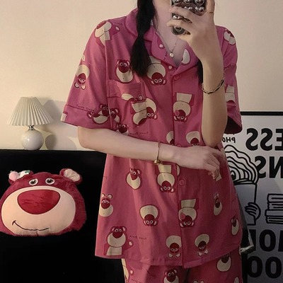 睡衣女生棉质开衫动漫家居服短裤