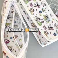 新款蠟筆小新透明三角大容量筆袋高顏值可愛少女心ins風(fēng)收納袋