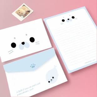 小海豹表情简约信封信纸可爱手写书信高颜值ins信笺卡通祝福礼物