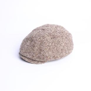 2025秋冬盛锡福羊米色人字纹八瓣报童帽前进帽