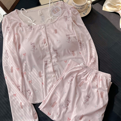 卡通兔兔2024年新款春秋季莫代尔棉睡衣女薄款冬款甜美长袖家居服