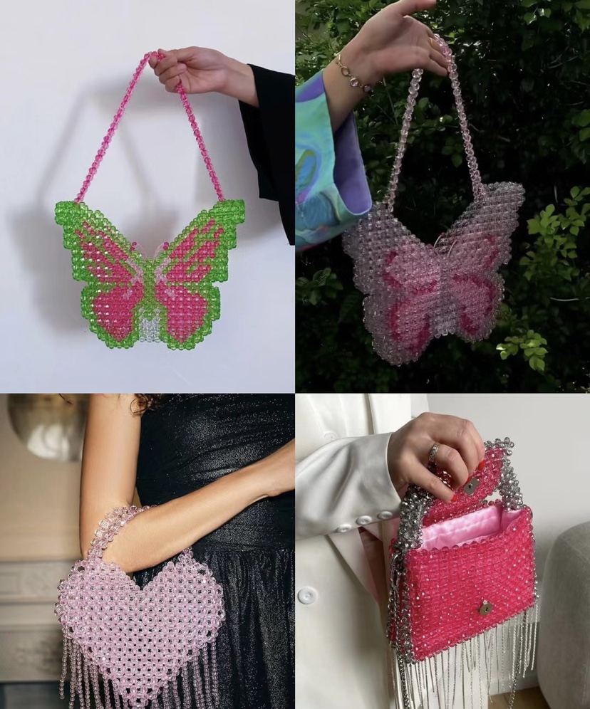 甜辣y2k手工串珠包蝴蝶粉色手机包重工小众腋下包个性女包礼物