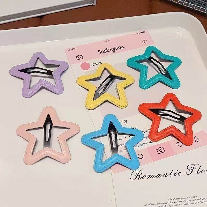 儿童糖果色PU五角星发夹bb夹发卡少女百搭碎发刘海夹边夹女孩发饰