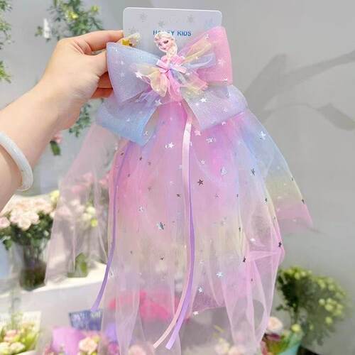 儿童头纱超仙冰雪公主蝴蝶结发卡