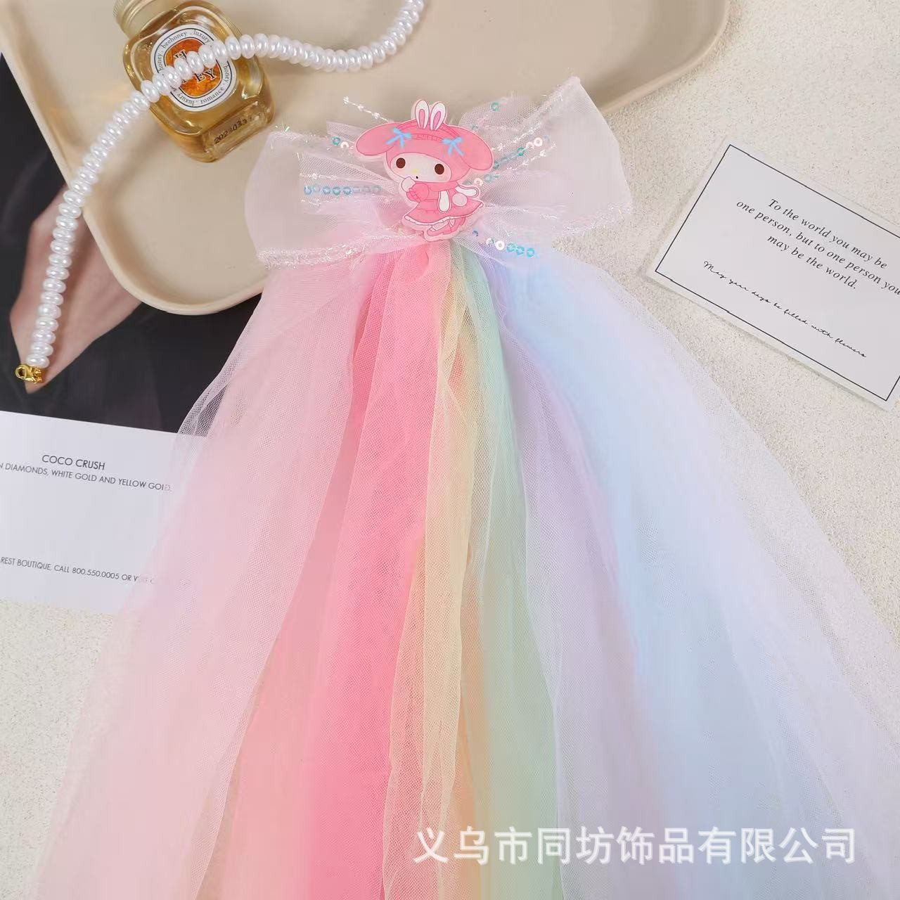 儿童超仙公主奇缘头纱发饰小女孩彩虹结飘带发卡女童冰雪发夹头饰