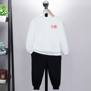 男童套装秋冬款儿童白上衣黑裤子女童幼儿园班服小学生运动会服装