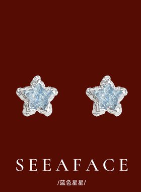 高级感精致蓝色水晶五角星耳钉女轻奢小众2025新款独特星星耳环