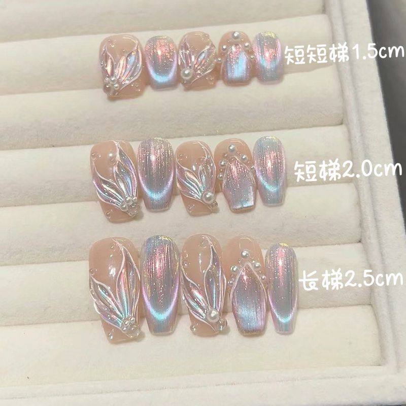 纯手工光疗美甲梦幻人鱼穿戴甲批发成品猫眼美甲贴片显白气质