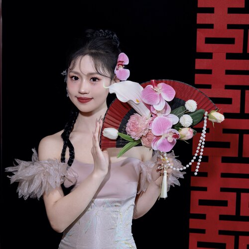 新娘手捧花婚礼拍照晨袍道具新中式团扇高端折扇结婚迎亲扇子古风