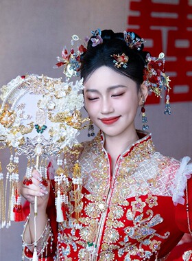 团扇新娘结婚中式秀禾扇子喜扇diy材料包高级感却扇婚扇婚礼双面
