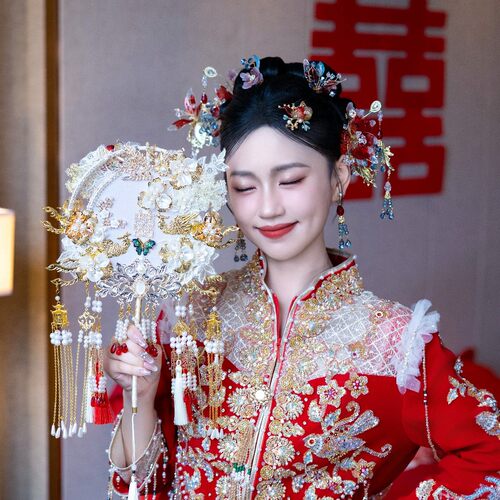 团扇新娘结婚中式秀禾扇子喜扇diy材料包高级感却扇婚扇婚礼双面