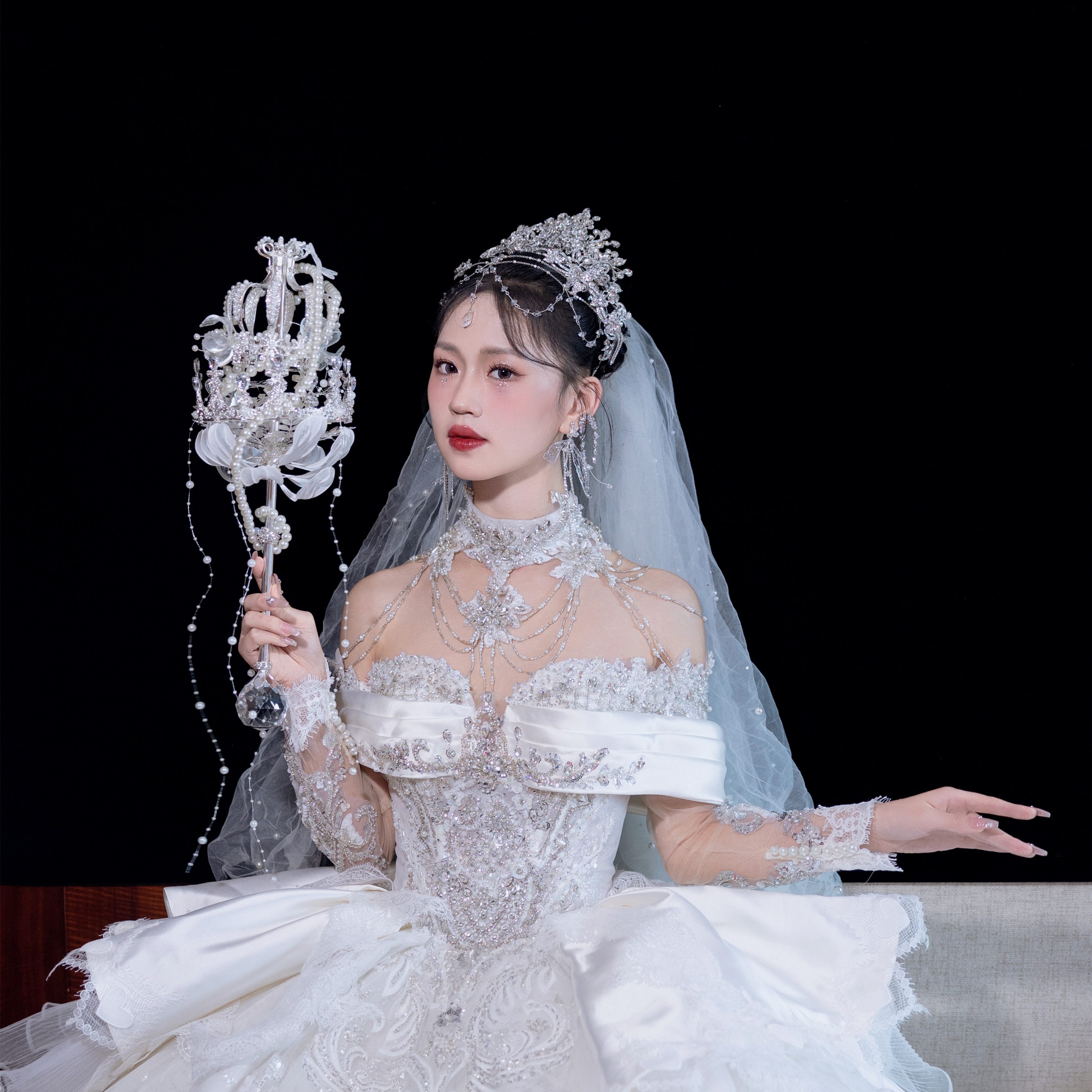 权杖手捧花重工婚礼diy材料新娘水晶婚纱公主成品新婚礼盒高级