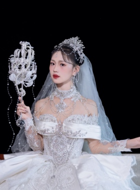 权杖手捧花重工婚礼diy材料新娘水晶婚纱公主成品新婚礼盒高级