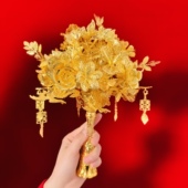 黄金色手捧花新娘结婚团扇礼物婚礼diy新婚秀禾闺蜜高级中式 权杖