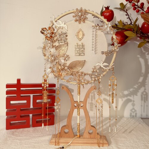婚扇中式团扇新娘结婚diy材料包重工闺蜜新婚礼物秀禾服喜扇出嫁