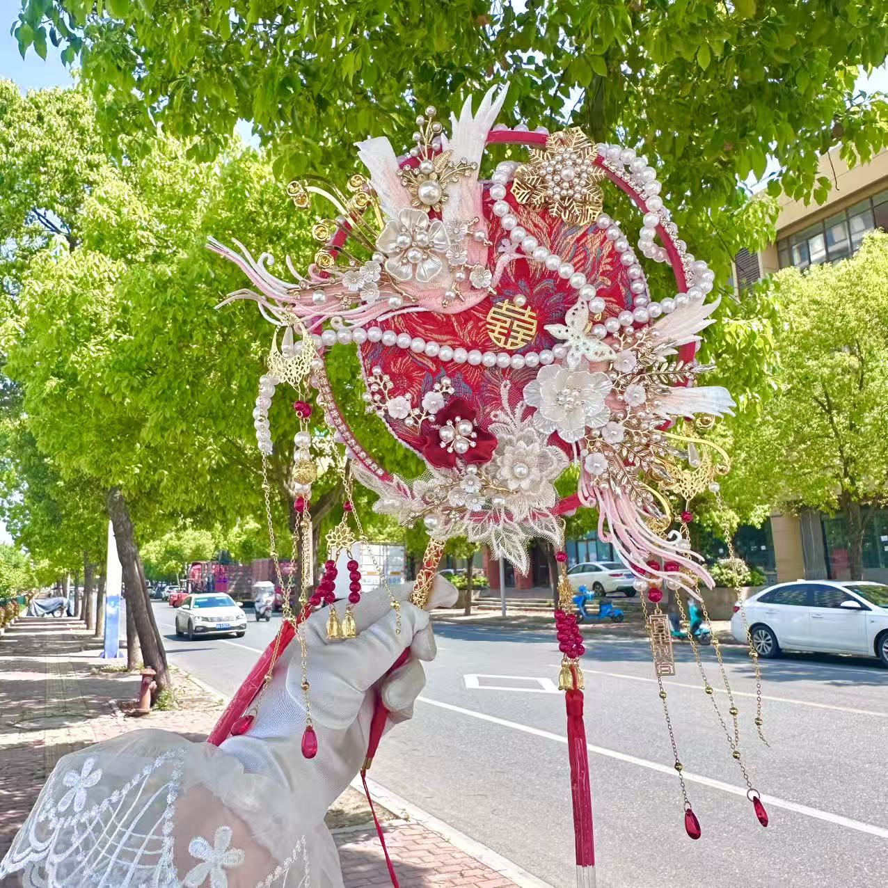 团扇新娘结婚双面高级秀禾婚礼diy材料扇子手工喜扇婚扇成品中式