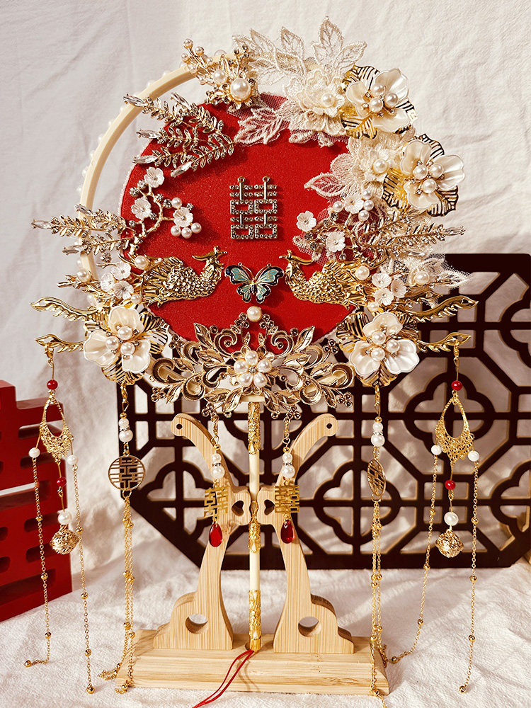 웨딩 그룹 팬 해피 팬 신부 중국 결혼식 레드 웨딩 사진 소품 DIY 재료 패키지 XIUHE 팬