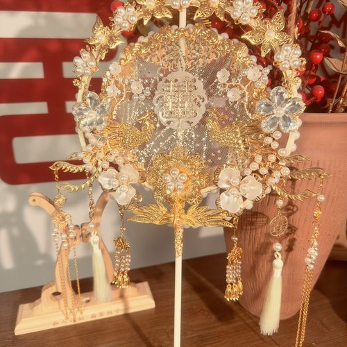 结婚团扇双面diy材料包喜扇遮面扇新娘秀禾中式婚礼扇子成品高端