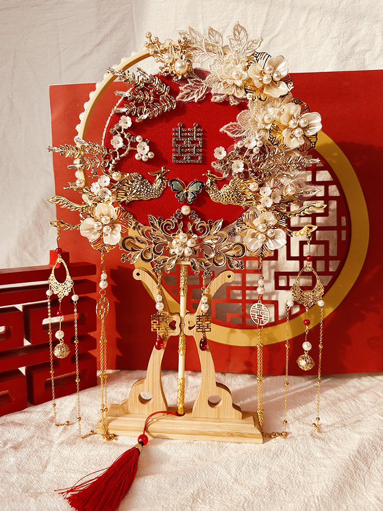 웨딩 그룹 팬 해피 팬 신부 중국 결혼식 레드 웨딩 사진 소품 DIY 재료 패키지 XIUHE 팬