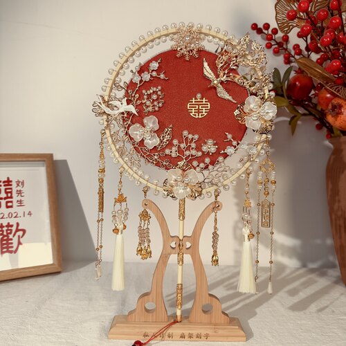 结婚喜扇新娘新中式婚礼红色高端闪婚纱摄影道具DIY成品秀禾扇子