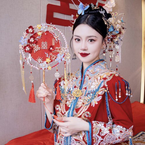 团扇新娘喜扇秀禾团扇喜扇扇子