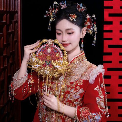 团扇新娘结婚diy材料秀禾婚礼高级喜扇婚扇出嫁扇子成品中式新婚