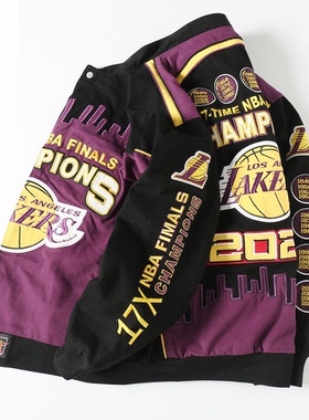 dudack新款湖人科比夺冠潮牌夹克欧美街头宽松外套加厚刺绣棒球服