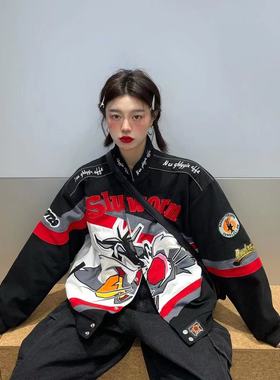 杜戴克2024新款秋冬男女刺绣夹克加厚长袖立领外套宽松纯棉棒球服