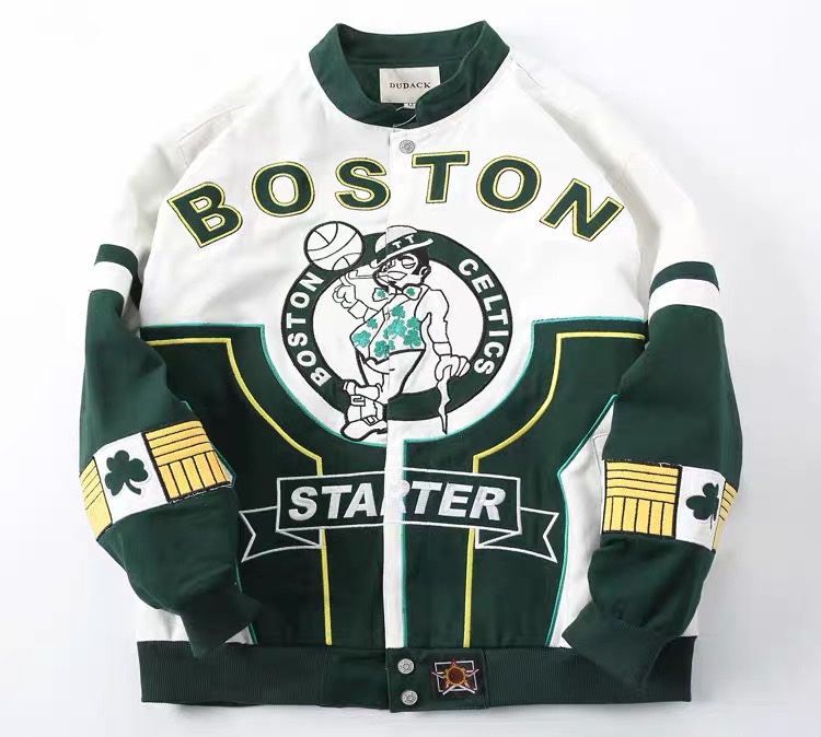 杜戴克新款凯尔特人欧美男女潮牌棒球服立领宽松加厚拼接刺绣夹克