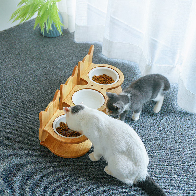 喵仙儿陶瓷猫碗脚宠物碗不锈钢狗碗护颈实木猫咪双碗三碗发-封面