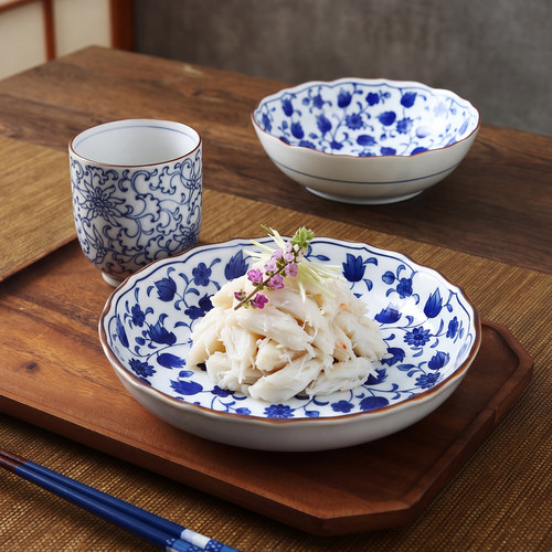 日本进口橘吉花唐草钵碗盘子餐具
