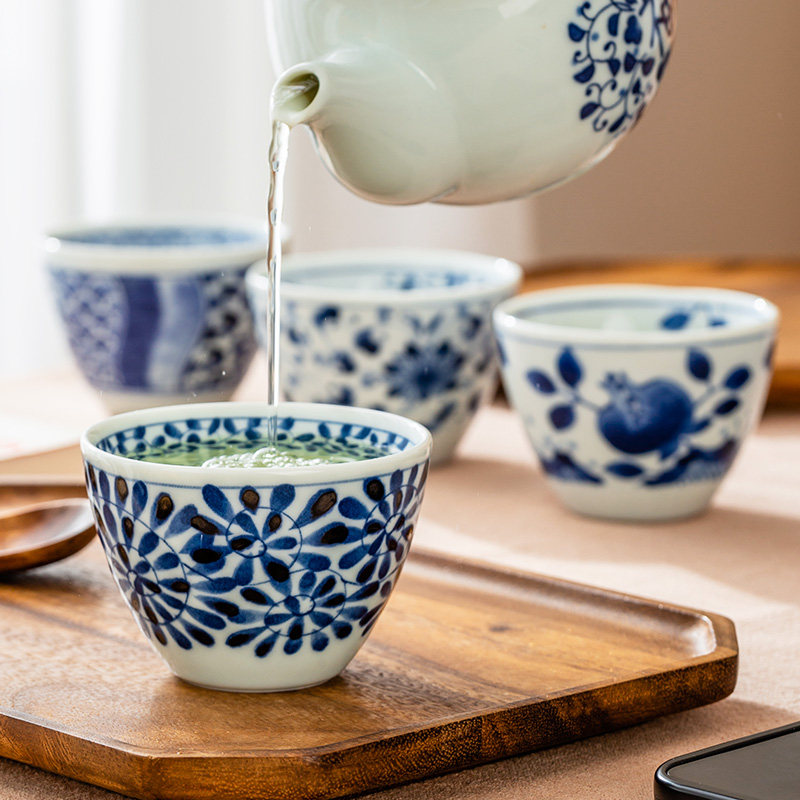 日本青花主人杯单杯泡茶品茗杯茶盏复古茶具蓝凛堂釉下彩陶瓷茶杯